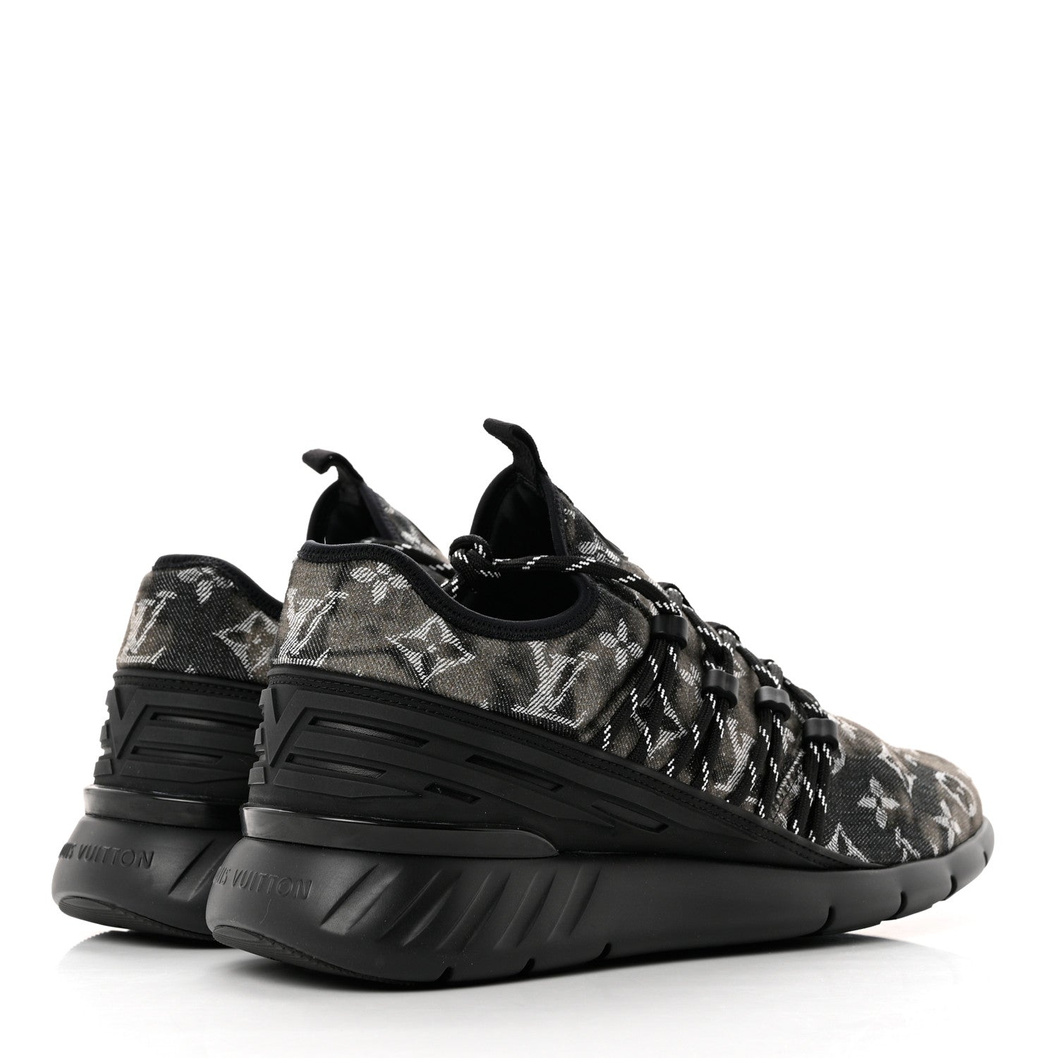 Louis Vuitton Denim Rubber Monogram Tie Dye Mens Fastlane Low Sneakers 8.5 Black 4 of 8