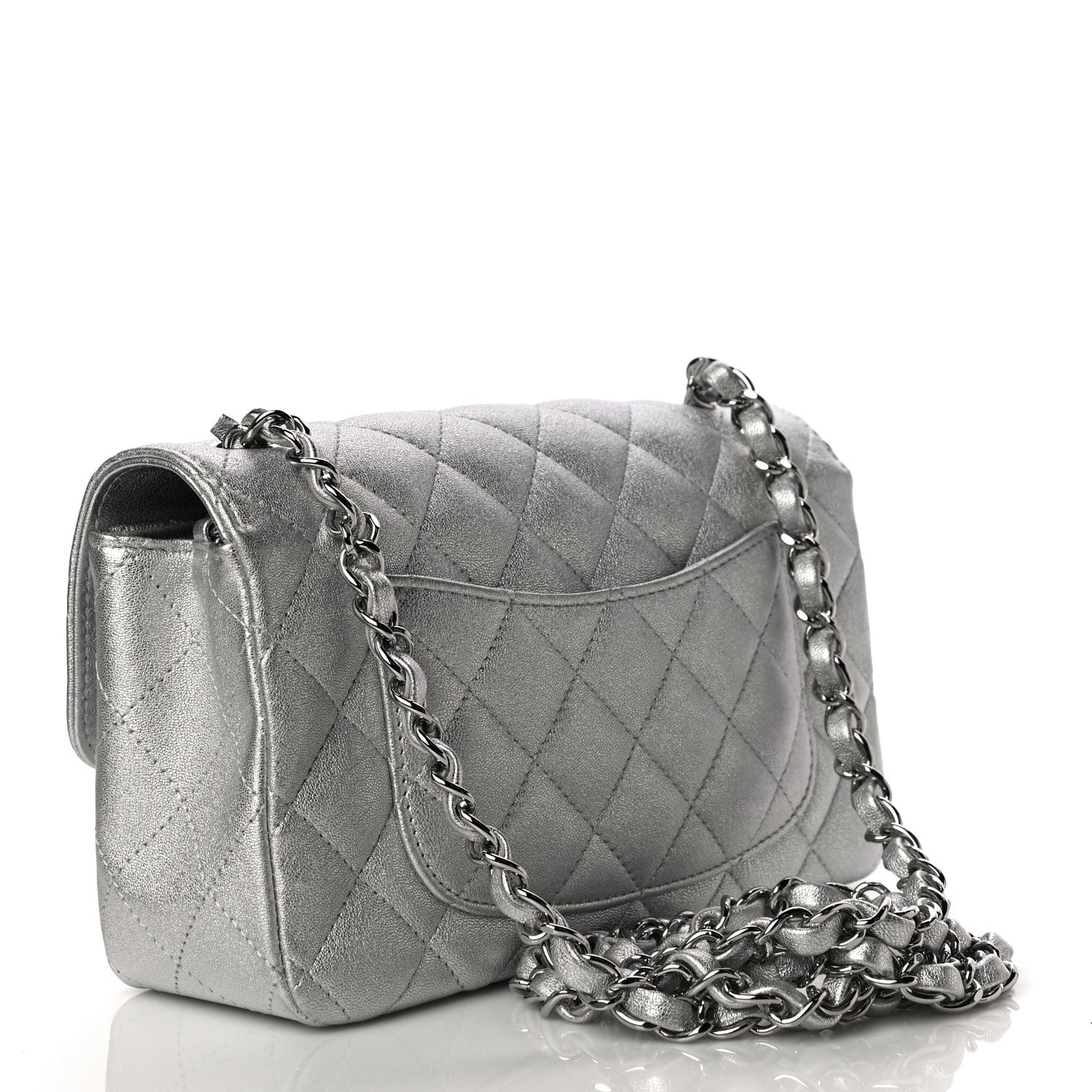 Chanel Metallic Lambskin Quilted Mini Rectangular Flap Silver 3 of 10