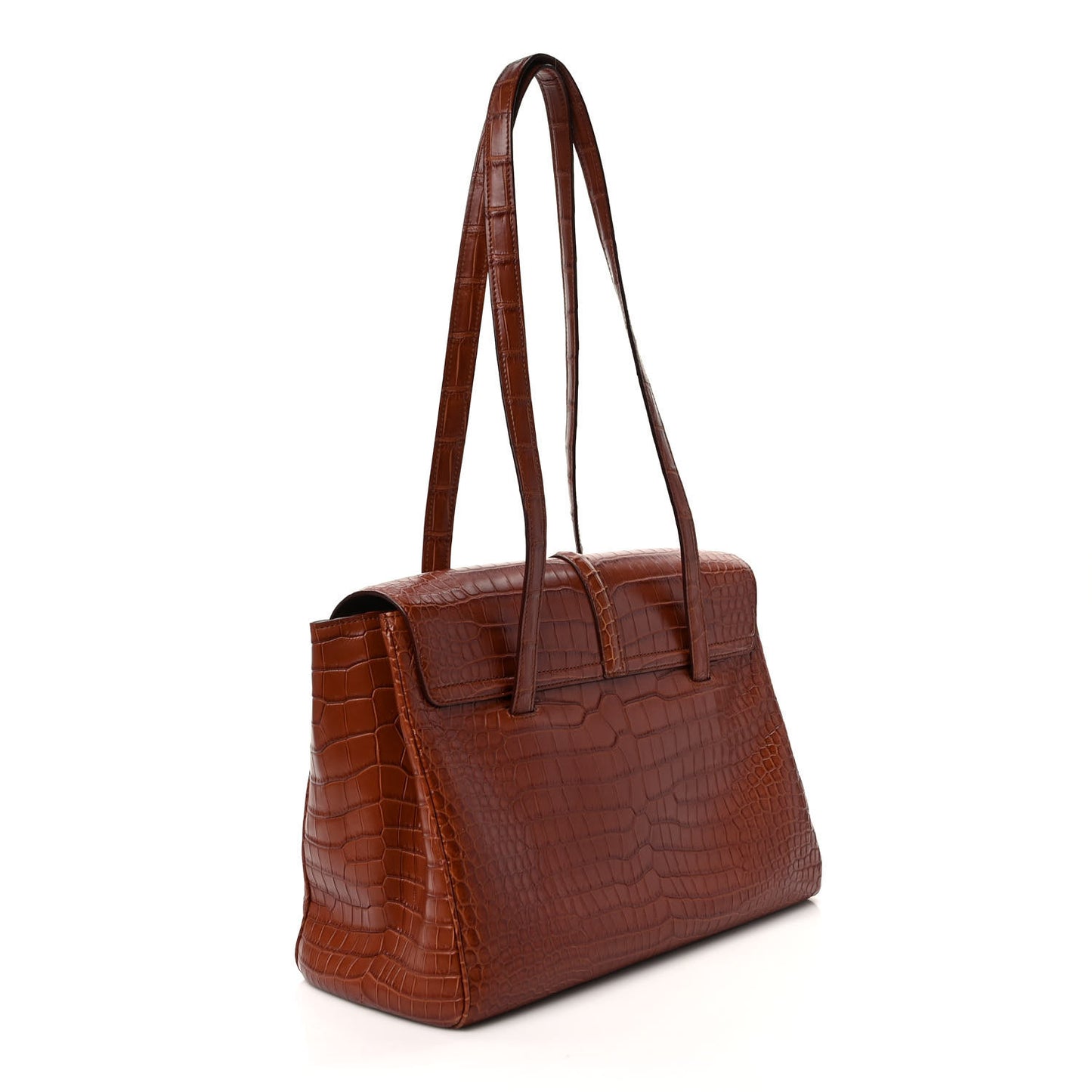 Calfskin Crocodile Embossed Medium Soft 16 Bag Tan