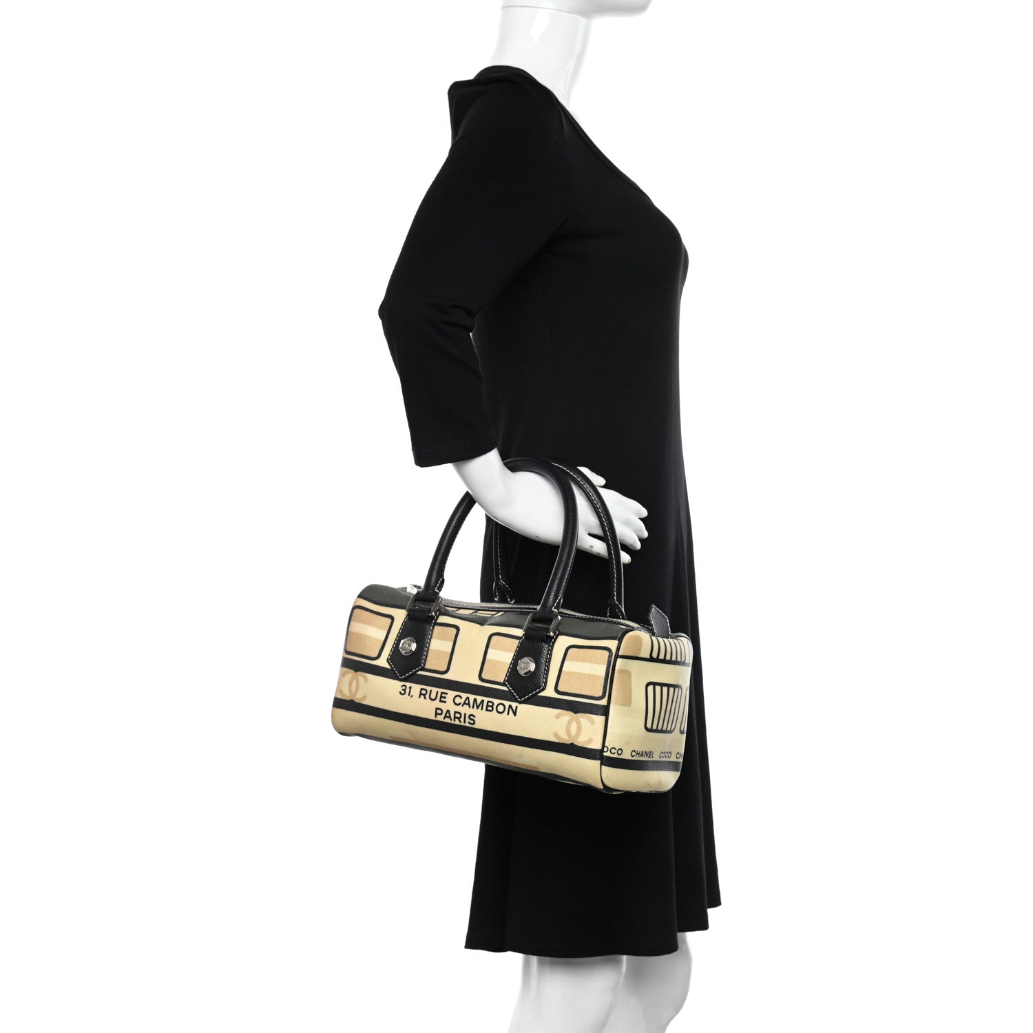 Chanel Coated Canvas Le Train Boston Bag Black 2 of 13
