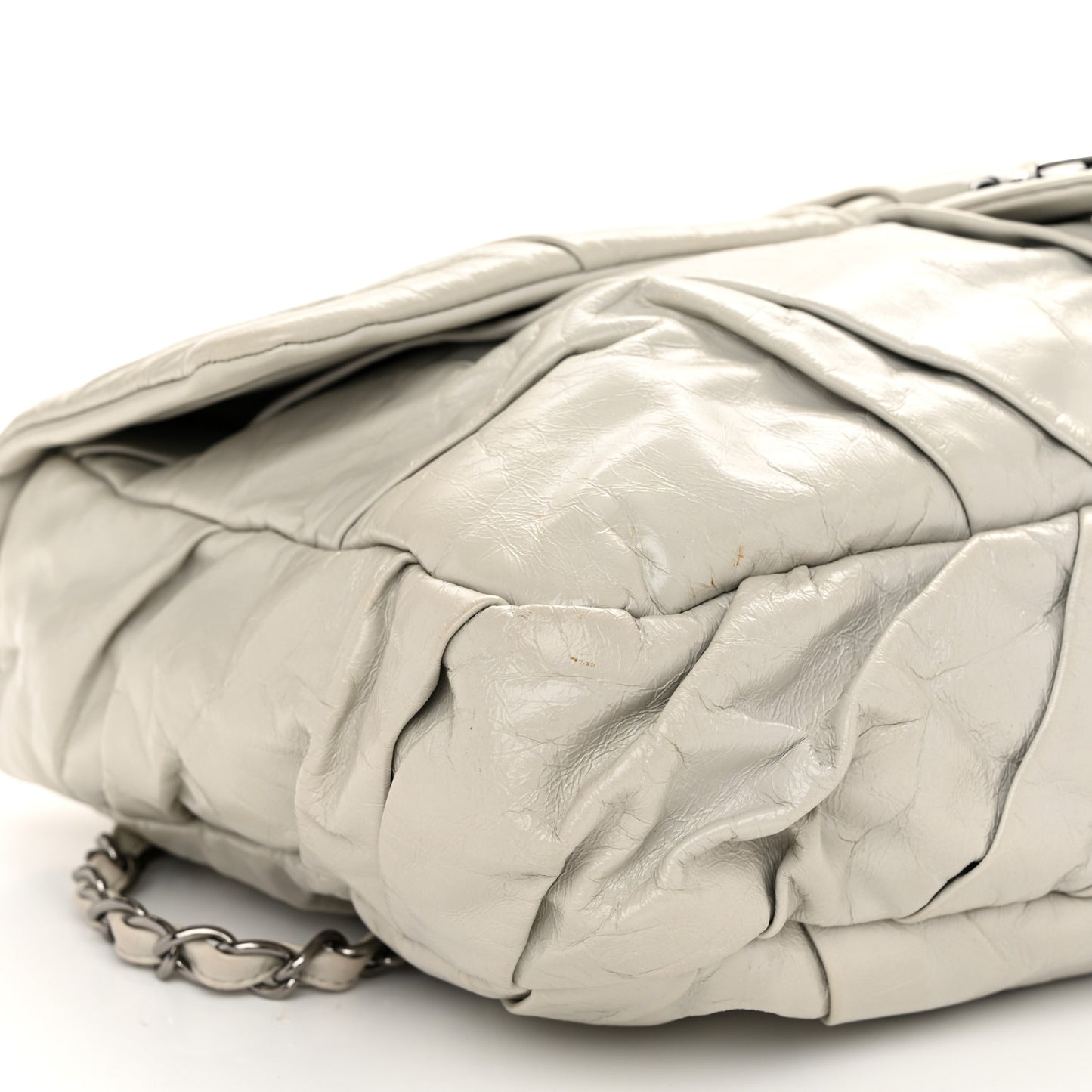 Glazed Calfskin Twisted Maxi Flap Light Grey