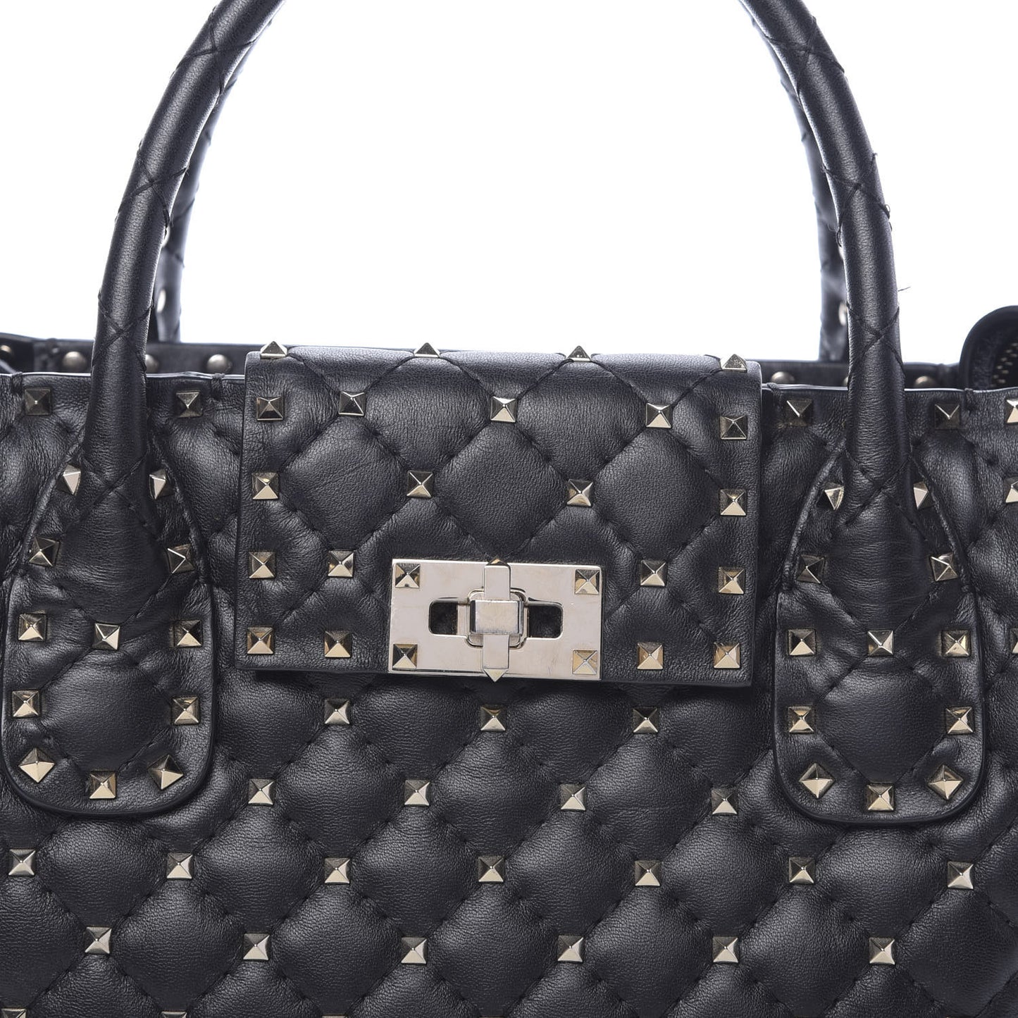 Nappa Rockstud Spike Double Handle Tote Black