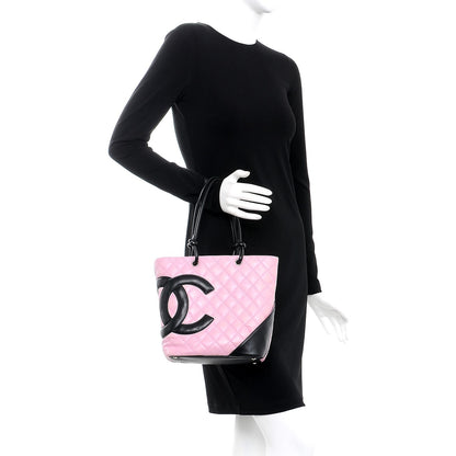 Chanel Calfskin Quilted Medium Cambon Tote Pink Black 2 of 14