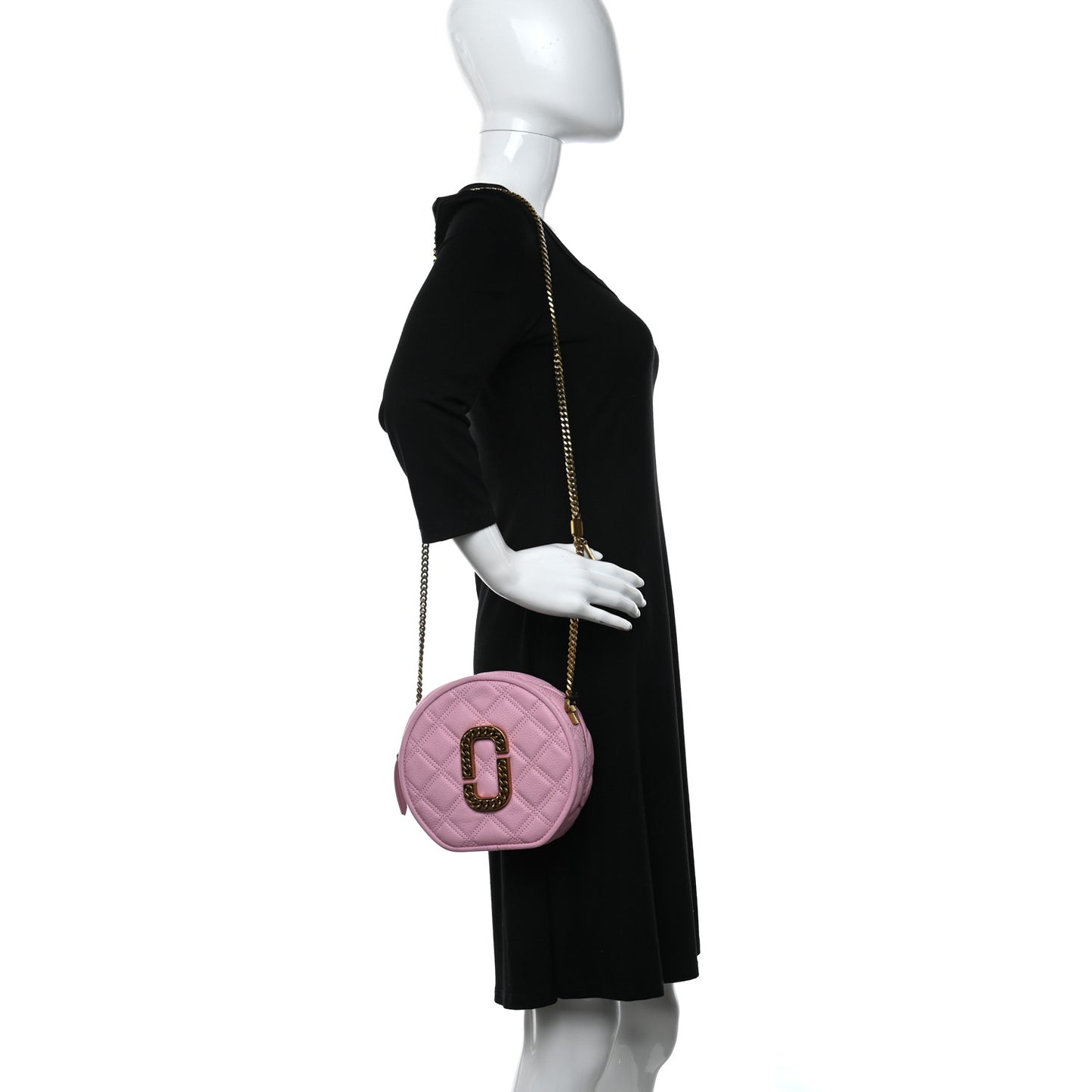 Grained Calfskin Quilted The Status Round Crossbody Pink