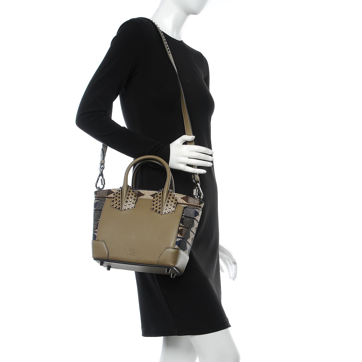 Christian Louboutin Afridiam Fabric Calfskin Small Eloise Hobo Black Dune 2 of 7