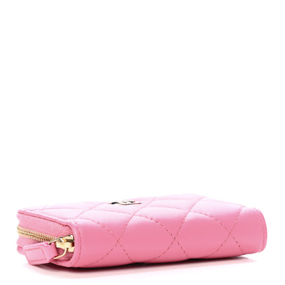 Chanel Lambskin Quilted Zip Around Coin Purse Wallet Pink Yellow 3 of 4