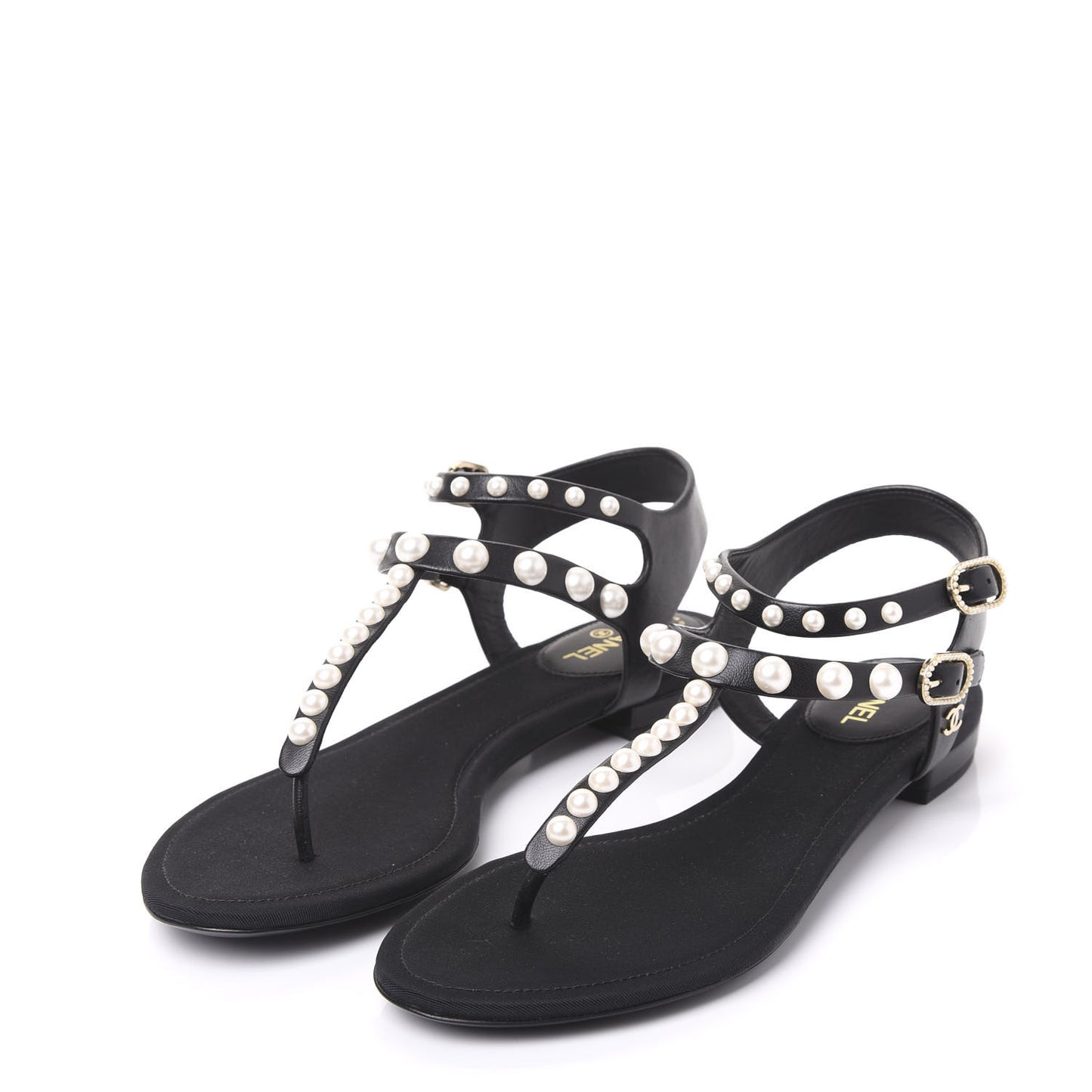 Lambskin Pearl Thong Sandals 37 Black