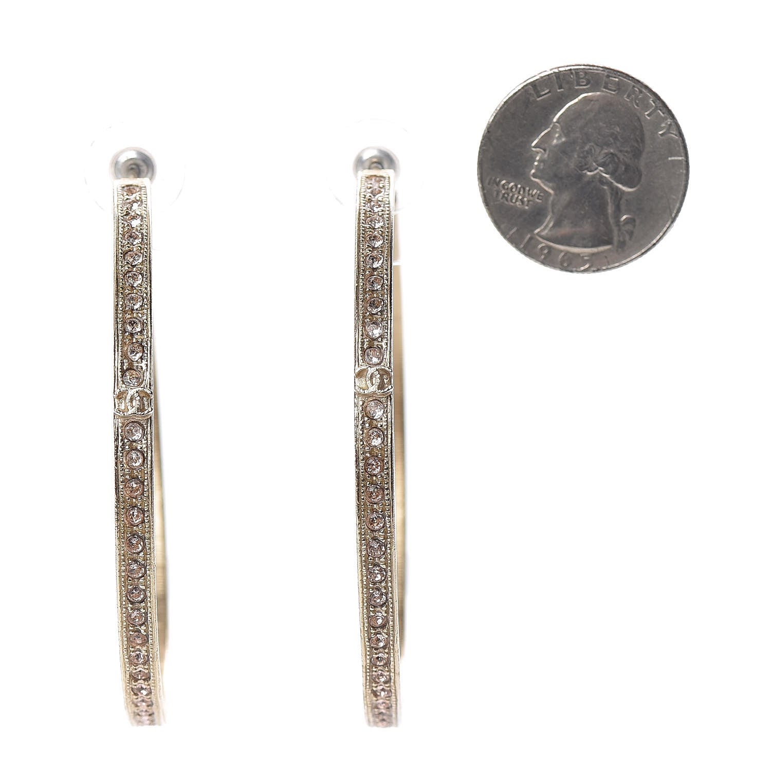 Chanel Crystal CC Hoop Earrings Pale Pink Gold 2 of 5