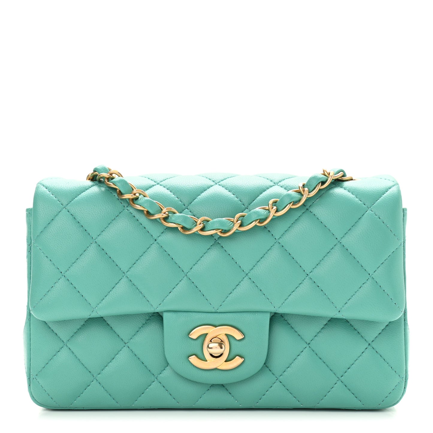 Lambskin Quilted Mini Rectangular Flap Turquoise
