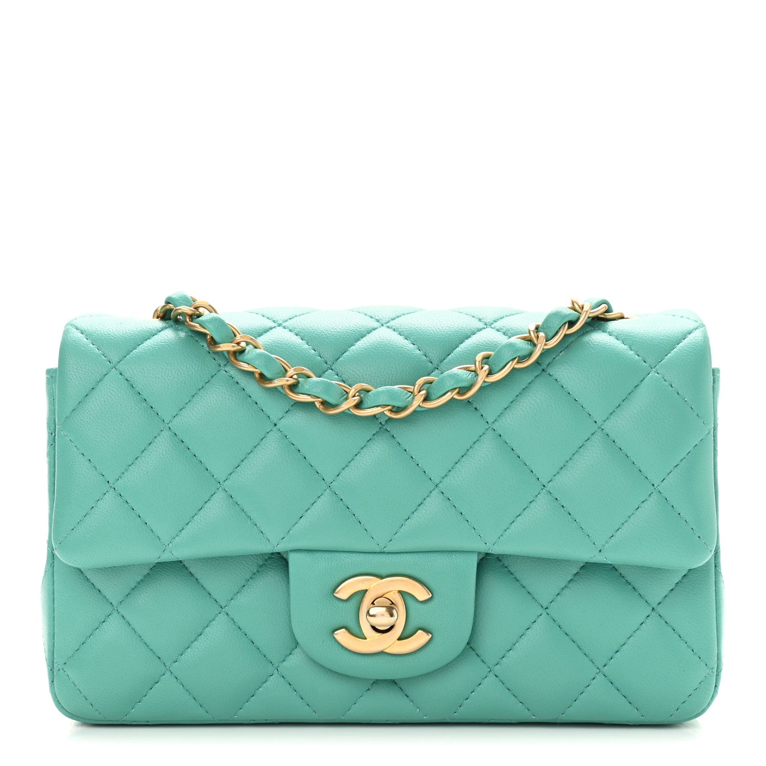Chanel Lambskin Quilted Mini Rectangular Flap Turquoise 1 of 13