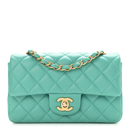 Chanel Lambskin Quilted Mini Rectangular Flap Turquoise 1 of 13