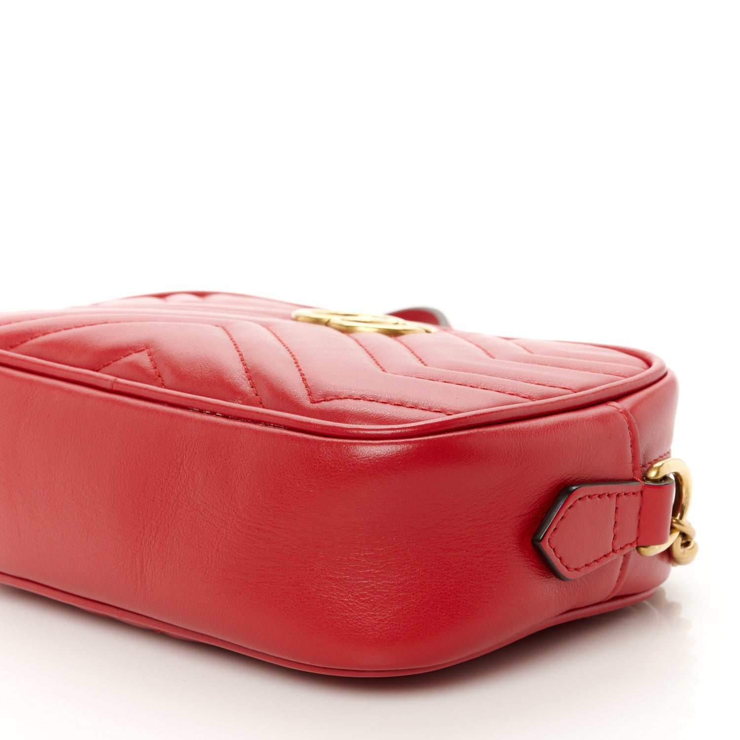 Gucci Calfskin Matelasse Mini GG Marmont Chain Shoulder Bag Hibiscus Red 11 of 11