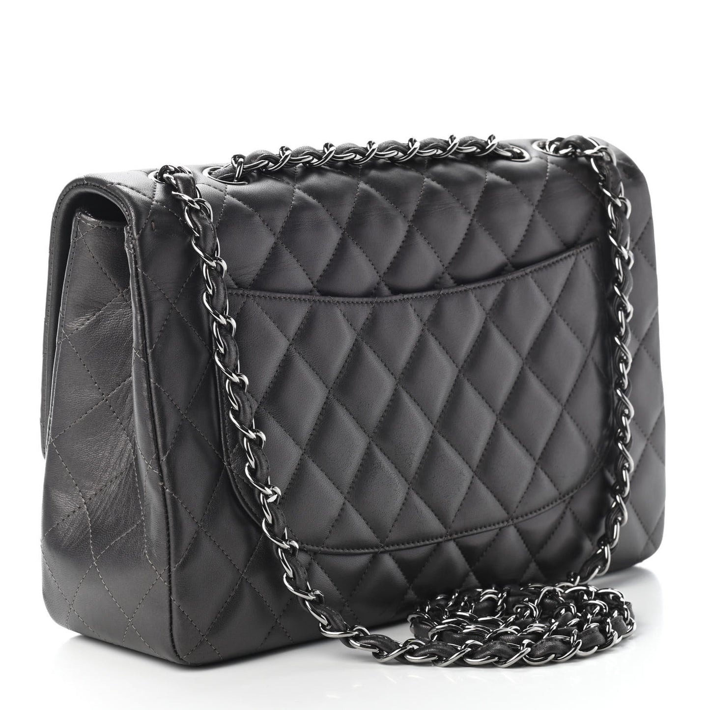 Metallic Lambskin Quilted Jumbo Single Flap Dark Grey