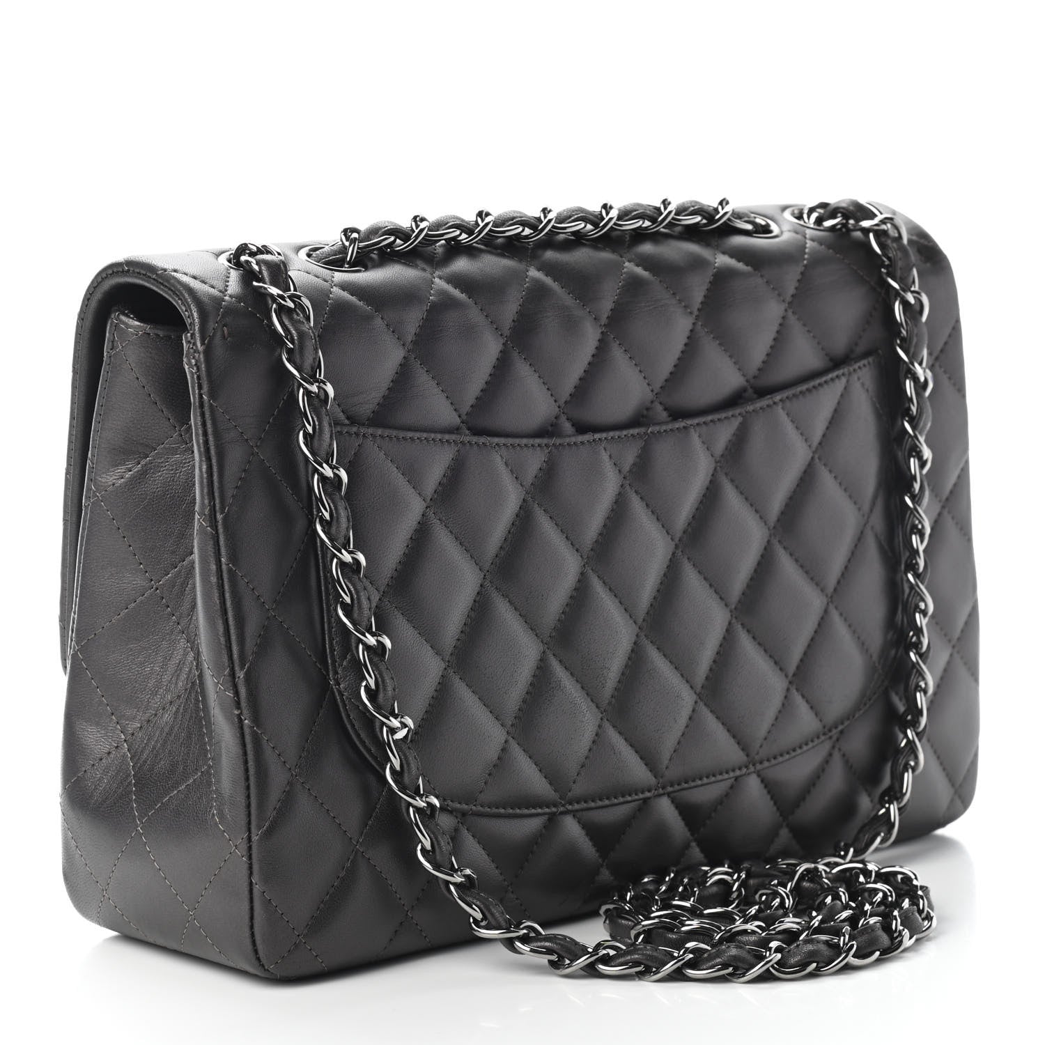 Chanel Metallic Lambskin Quilted Jumbo Single Flap Dark Grey 3 of 11