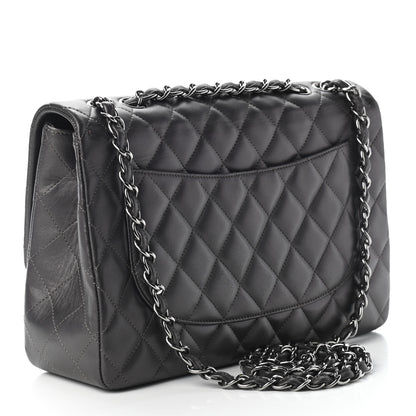 Chanel Metallic Lambskin Quilted Jumbo Single Flap Dark Grey 3 of 11