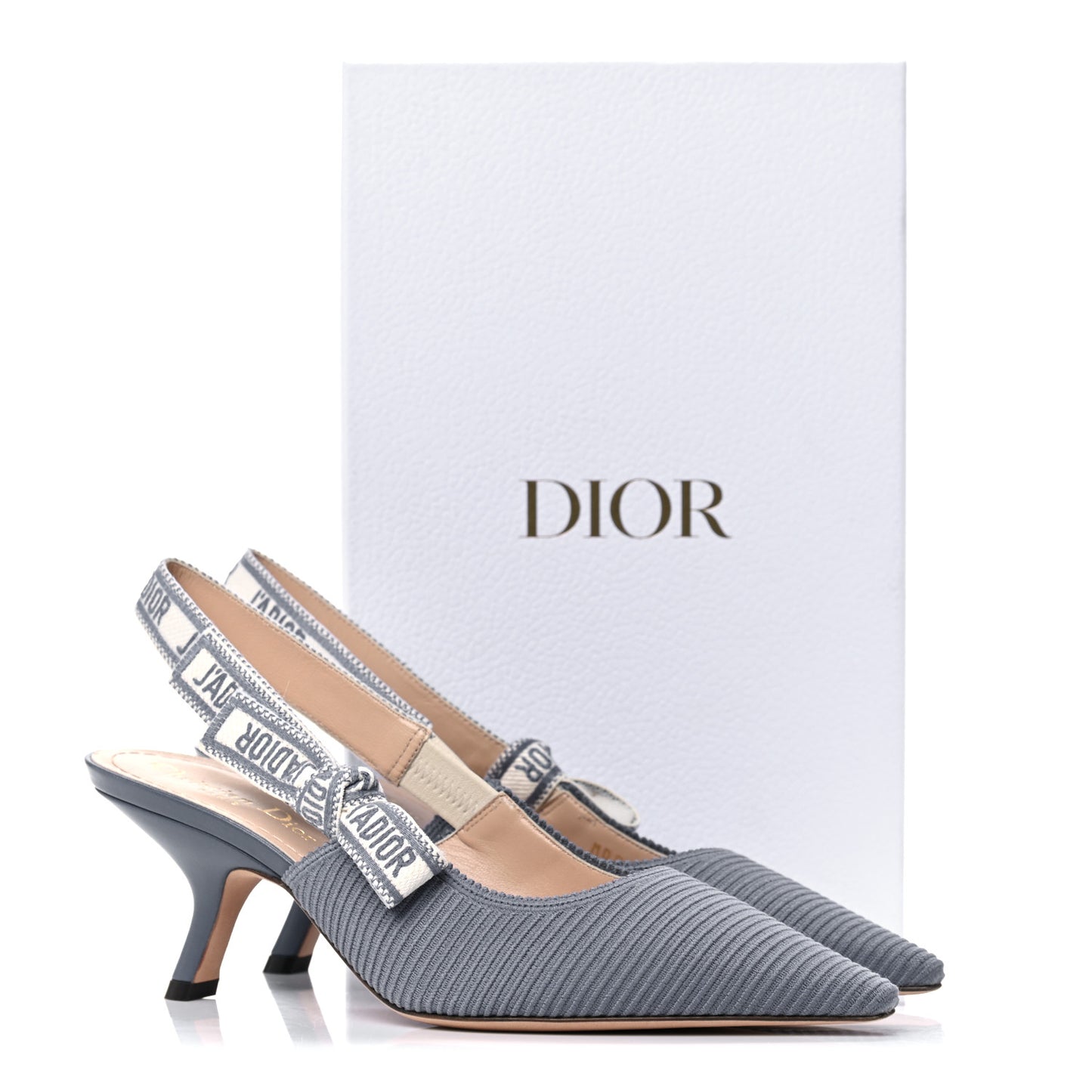 Cotton Ribbon Embroidered J'Adior Slingback 65mm Pumps 37.5 Denim Blue