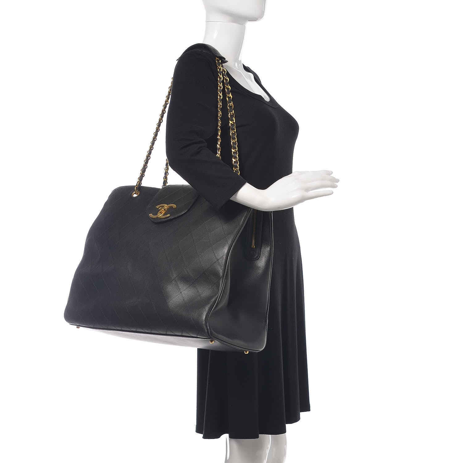 Chanel Calfskin Stitched XL Weekender Black 2 of 24