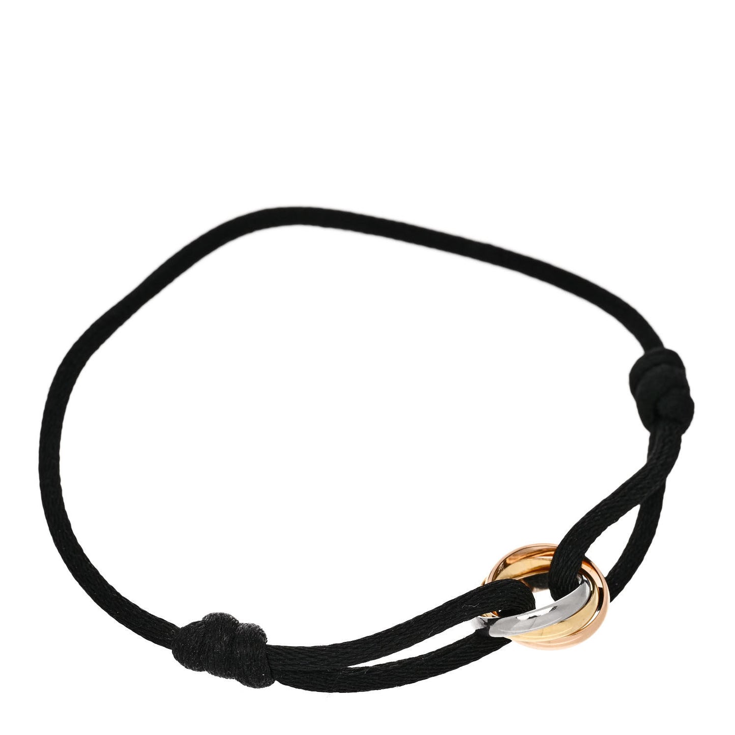 18k Pink Yellow White Gold Trinity Adjustable Cord Bracelet Black