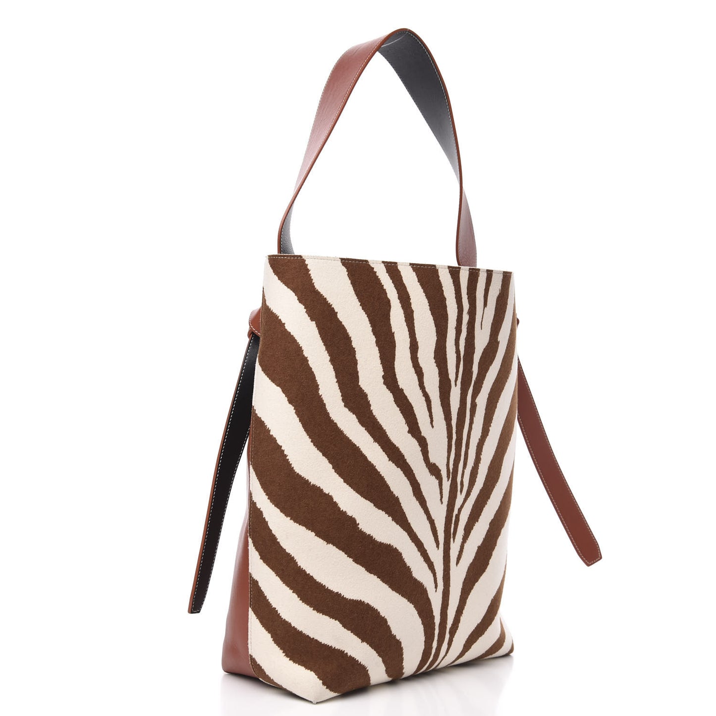 Shiny Smooth Calfskin Zebra Printed Calf Hair Small Twisted Cabas Chalk Brick