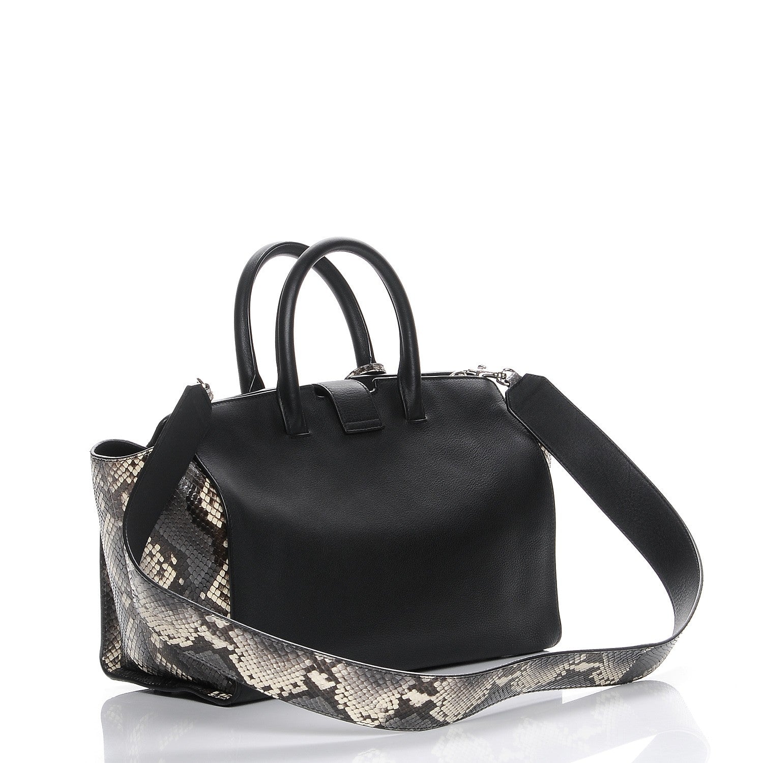 Saint Laurent Smooth Calfskin Python Monogram Downtown Cabas Black Grey 4 of 8