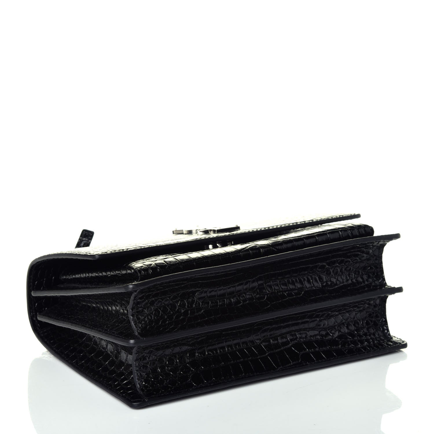 Saint Laurent Calfskin Crocodile Embossed Medium Monogram Sunset Black 4 of 8