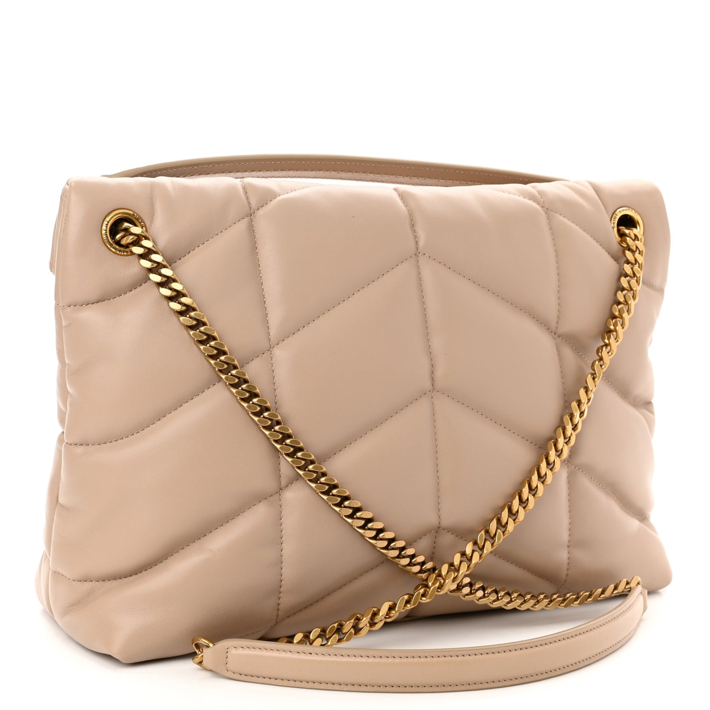 Lambskin Quilted Medium Loulou Puffer Monogram Chain Satchel Dark Beige