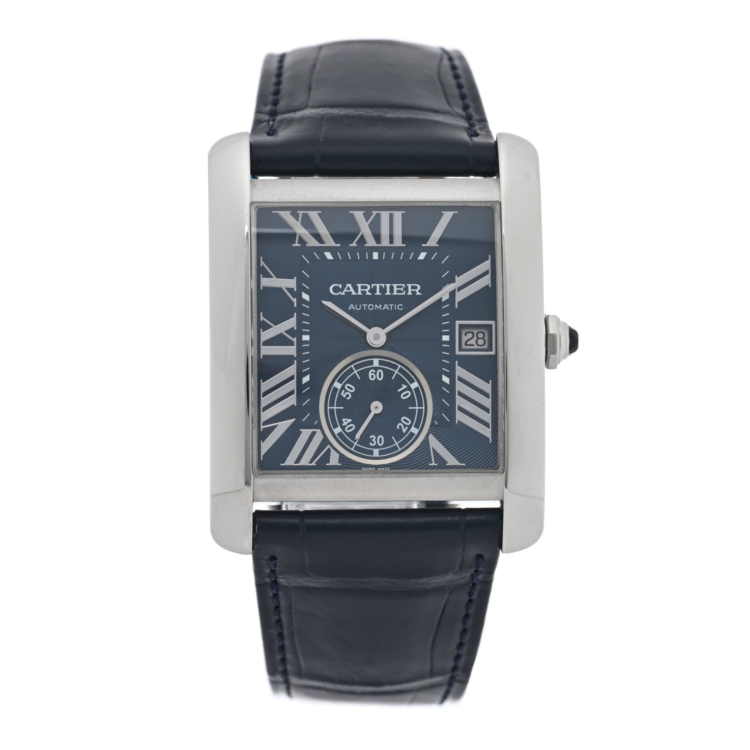 Cartier Stainless Steel Alligator 34mm Tank MC Automatic Watch Blue 1 of 4