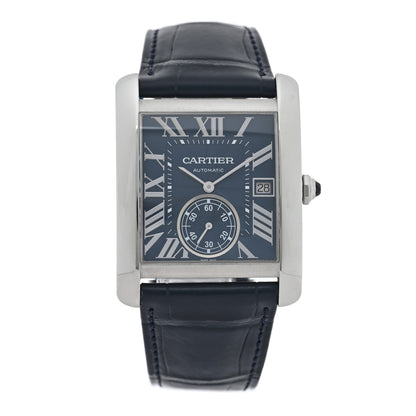 Cartier Stainless Steel Alligator 34mm Tank MC Automatic Watch Blue 1 of 4