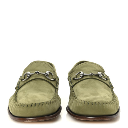 Gucci Nubuck Womens Horsebit Loafers 38.5 Herbs Light Green 3 of 9