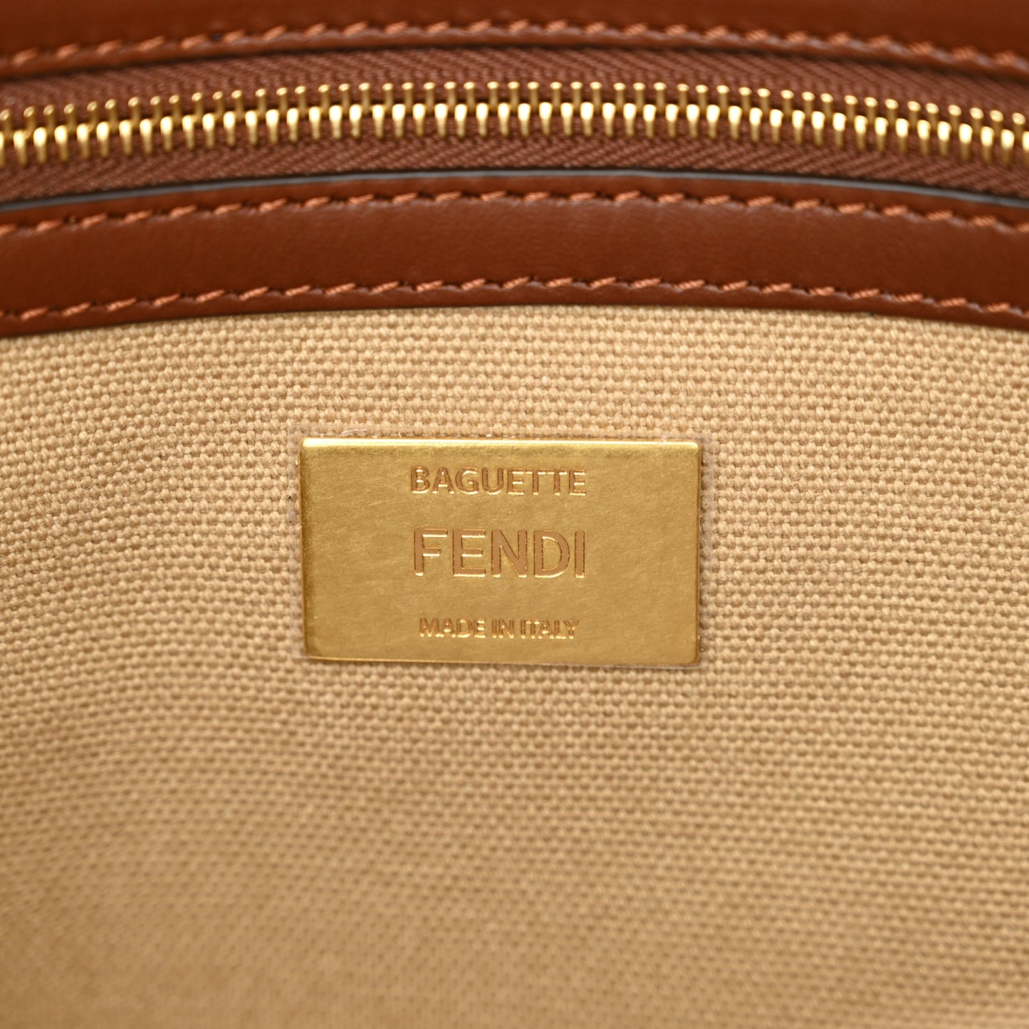 Canvas Vitello King FF Embroidered Baguette Sand Ghianda