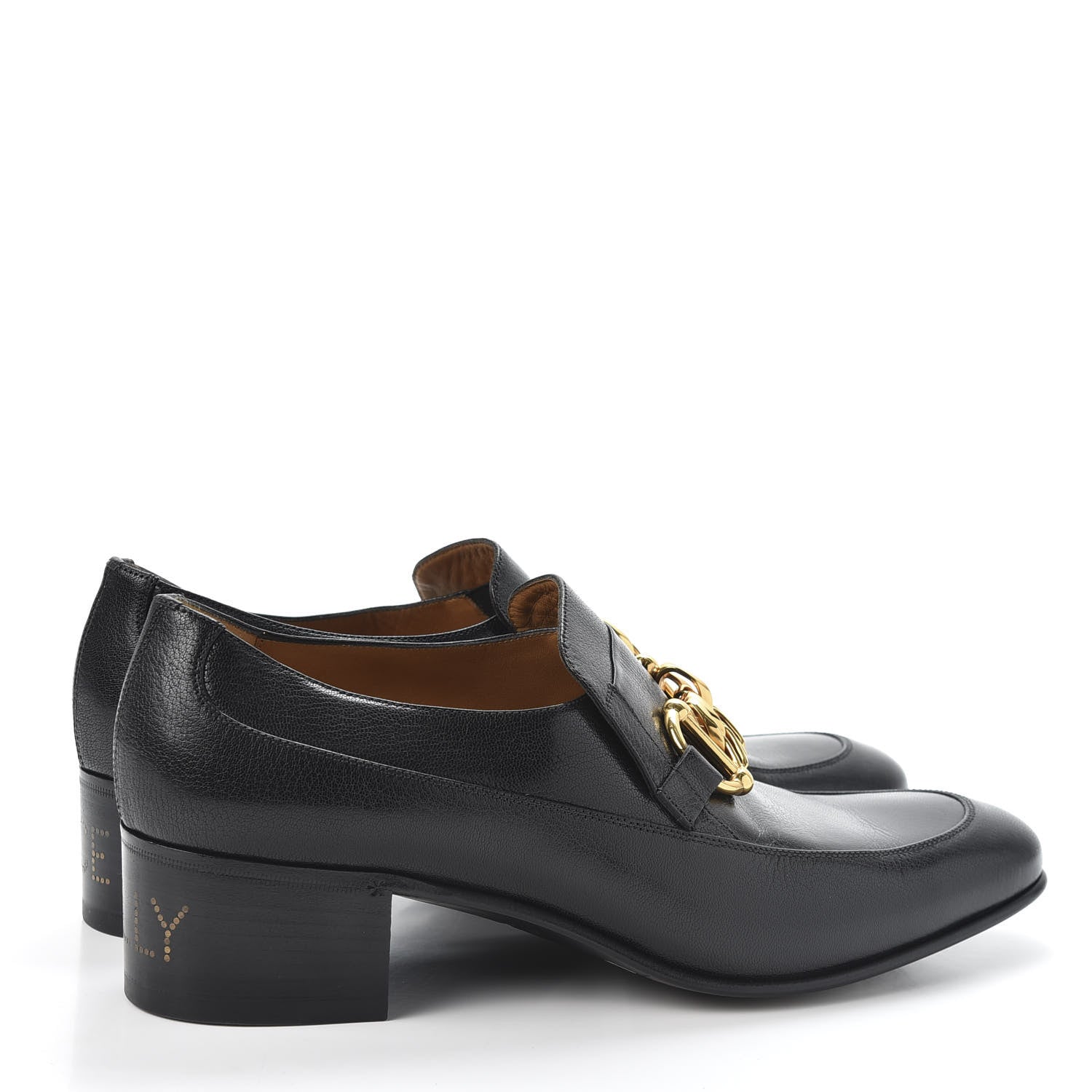 Gucci Goatskin Mens Chain Mid Heel Loafers 10 Black 4 of 12