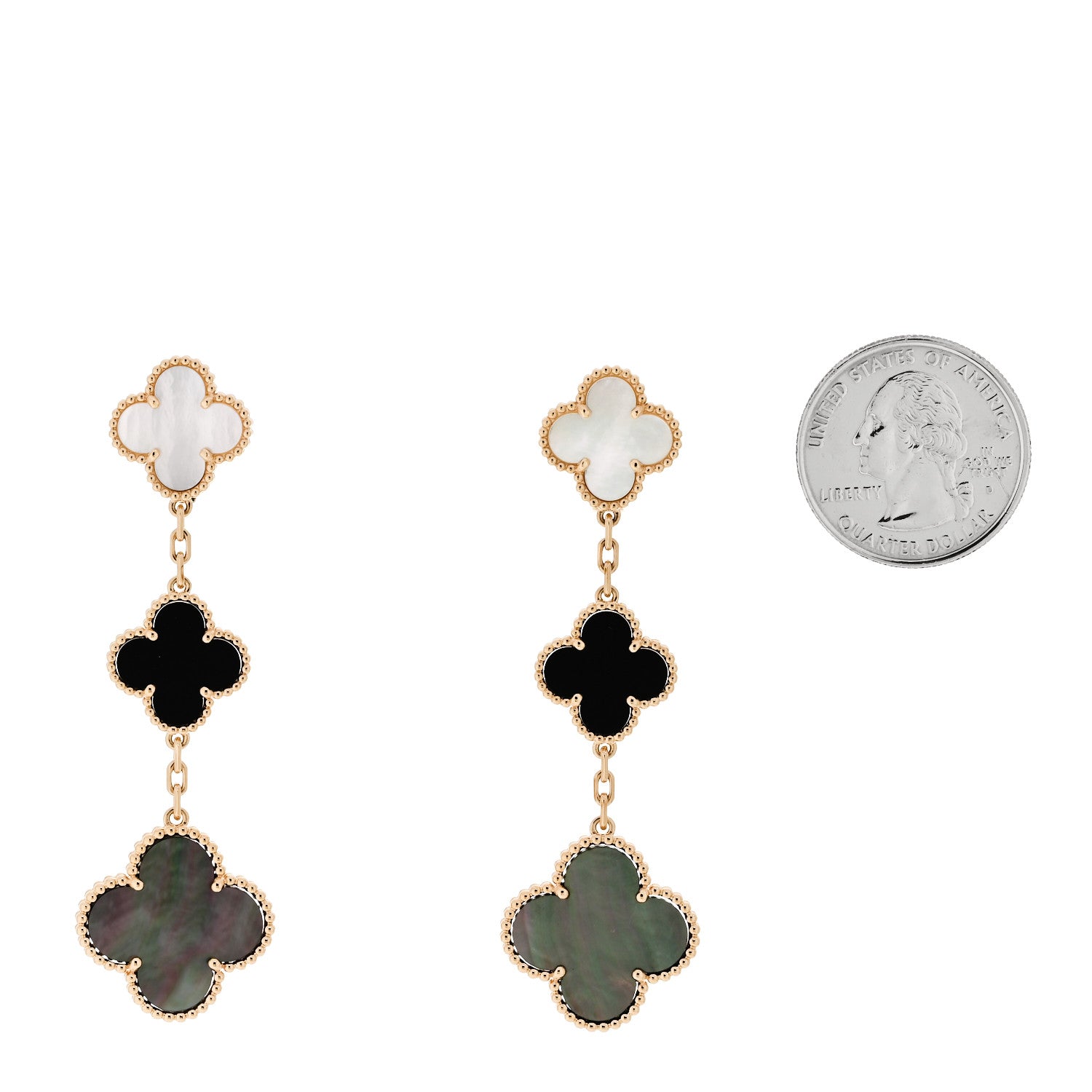Van Cleef & Arpels 18K Yellow Gold Mother of Pearl Black Onyx 3 Motifs Magic Alhambra Earrings 2 of 5