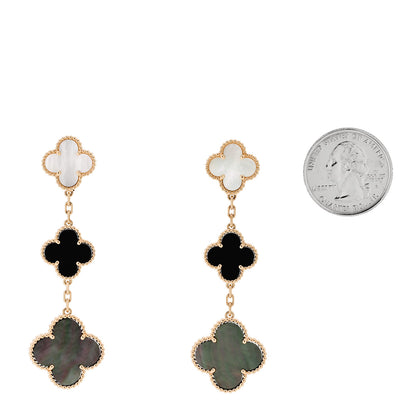 Van Cleef & Arpels 18K Yellow Gold Mother of Pearl Black Onyx 3 Motifs Magic Alhambra Earrings 2 of 5