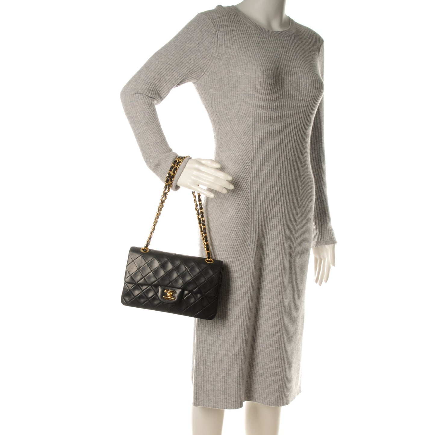 Lambskin Quilted Small Double Flap Black