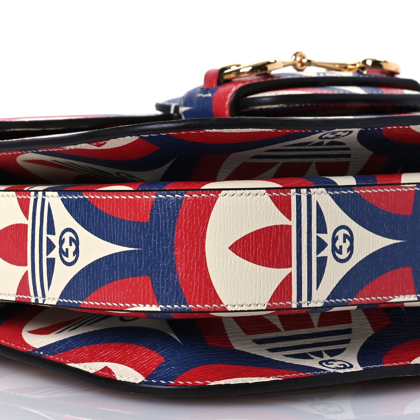 X ADIDAS Shangai Calfskin Web Trefoil Interlocking G Small Horsebit 1955 Shoulder Bag Red White Blue