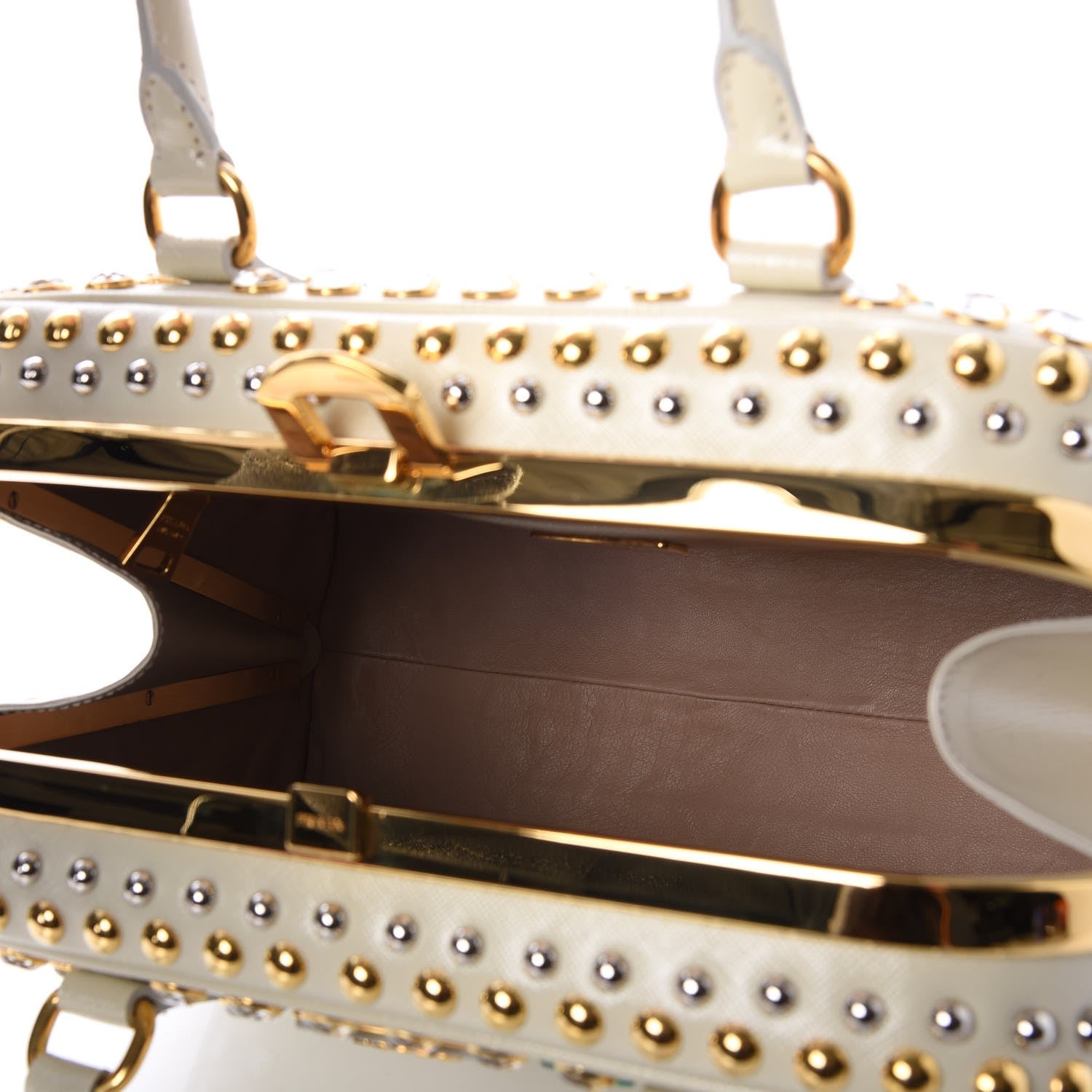 Prada Saffiano Vernice Crystal Pyramid Bag Talco 6 of 13
