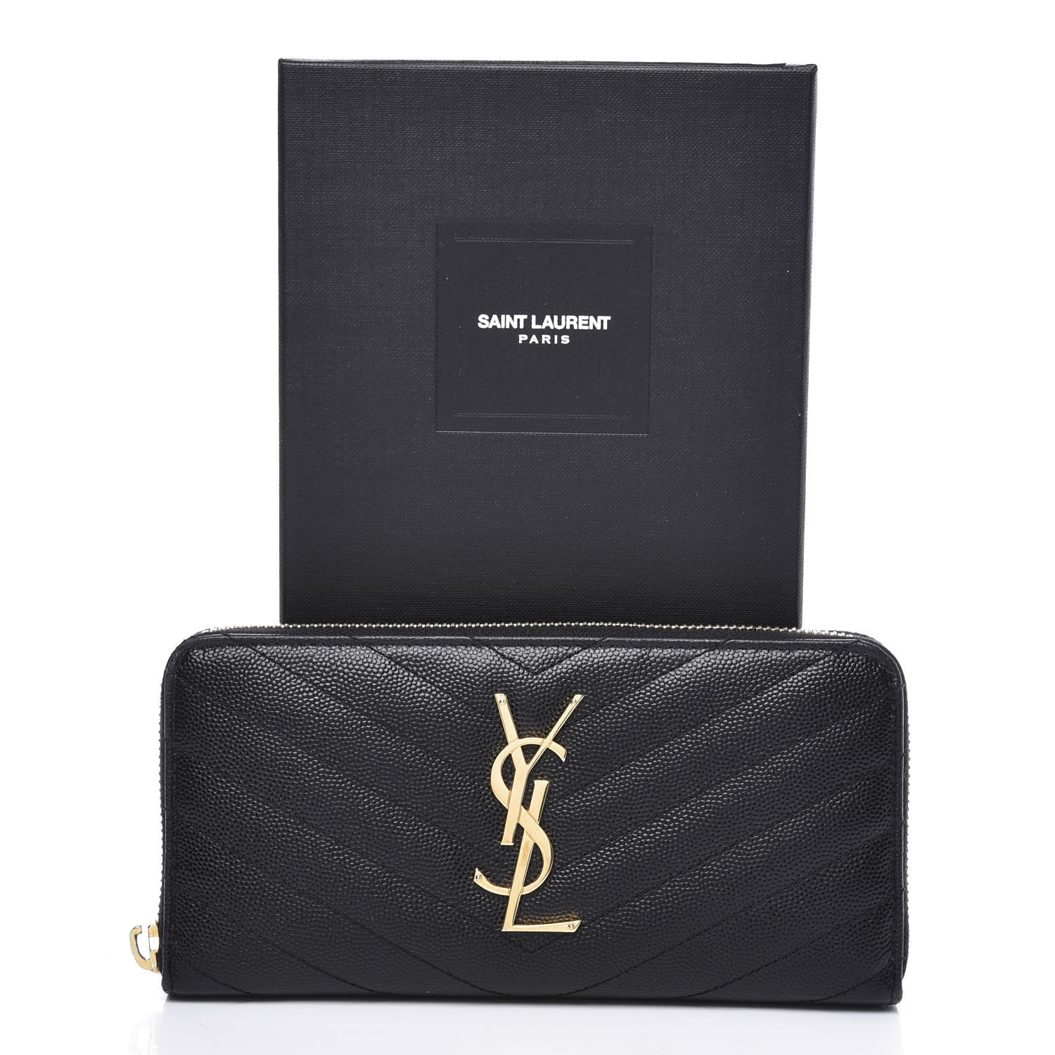 Saint Laurent Grain De Poudre Matelasse Chevron Monogram Zip Around Wallet Black 9 of 9