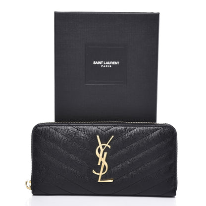 Saint Laurent Grain De Poudre Matelasse Chevron Monogram Zip Around Wallet Black 9 of 9