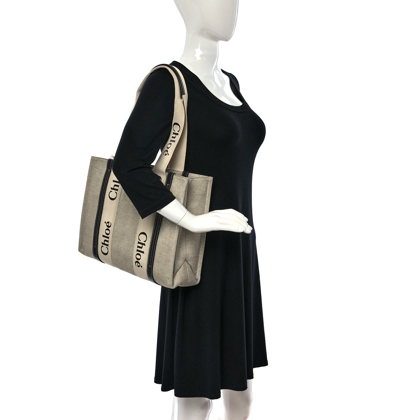 Cotton Calfskin Medium Woody Ribbon Tote White Black