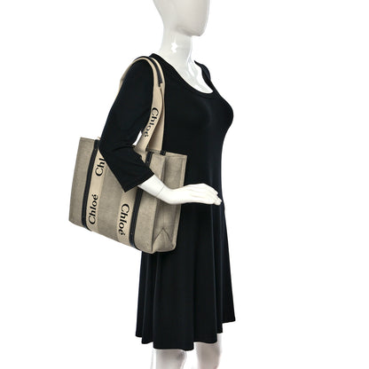 Chloe Cotton Calfskin Medium Woody Ribbon Tote White Black 2 of 10