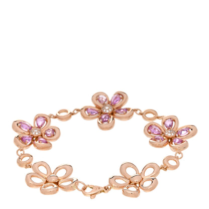 Roberto Coin 18K Rose Gold Diamond Pink Sapphire Flower Station Bracelet 2 of 4