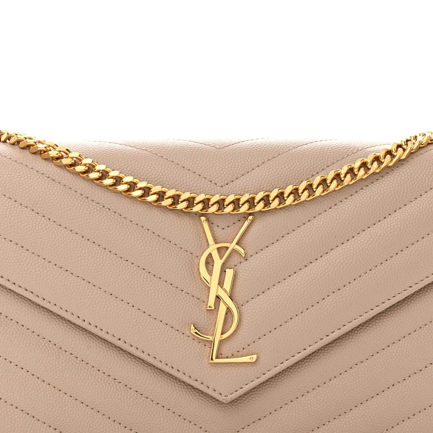 Grain De Poudre Matelasse Chevron Monogram Chain Wallet Dark Beige