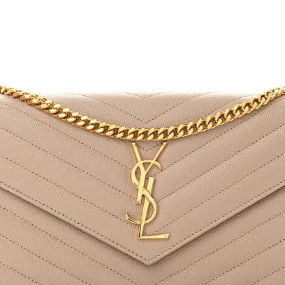 Saint Laurent Grain De Poudre Matelasse Chevron Monogram Chain Wallet Dark Beige 7 of 10