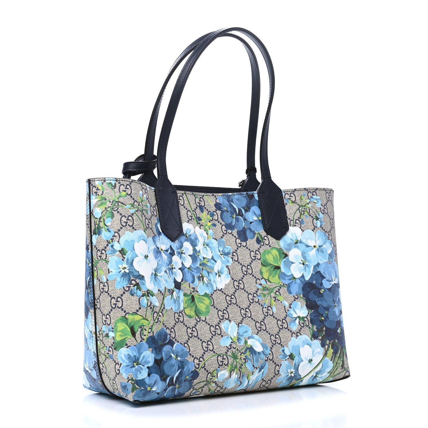 Gucci GG Supreme Monogram Blooms Small Reversible Tote Beige Blue Navy 2 of 8