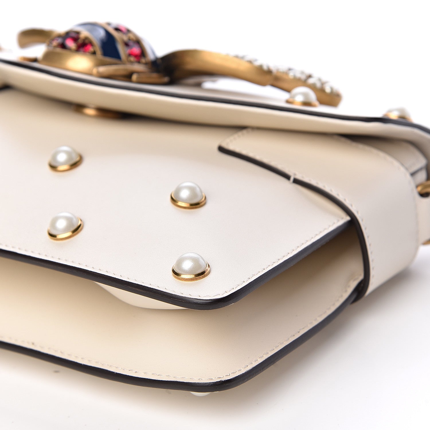 Gucci Nappa Pearl Studded Mini Queen Margaret Broadway Shoulder Bag Mystic White 9 of 10