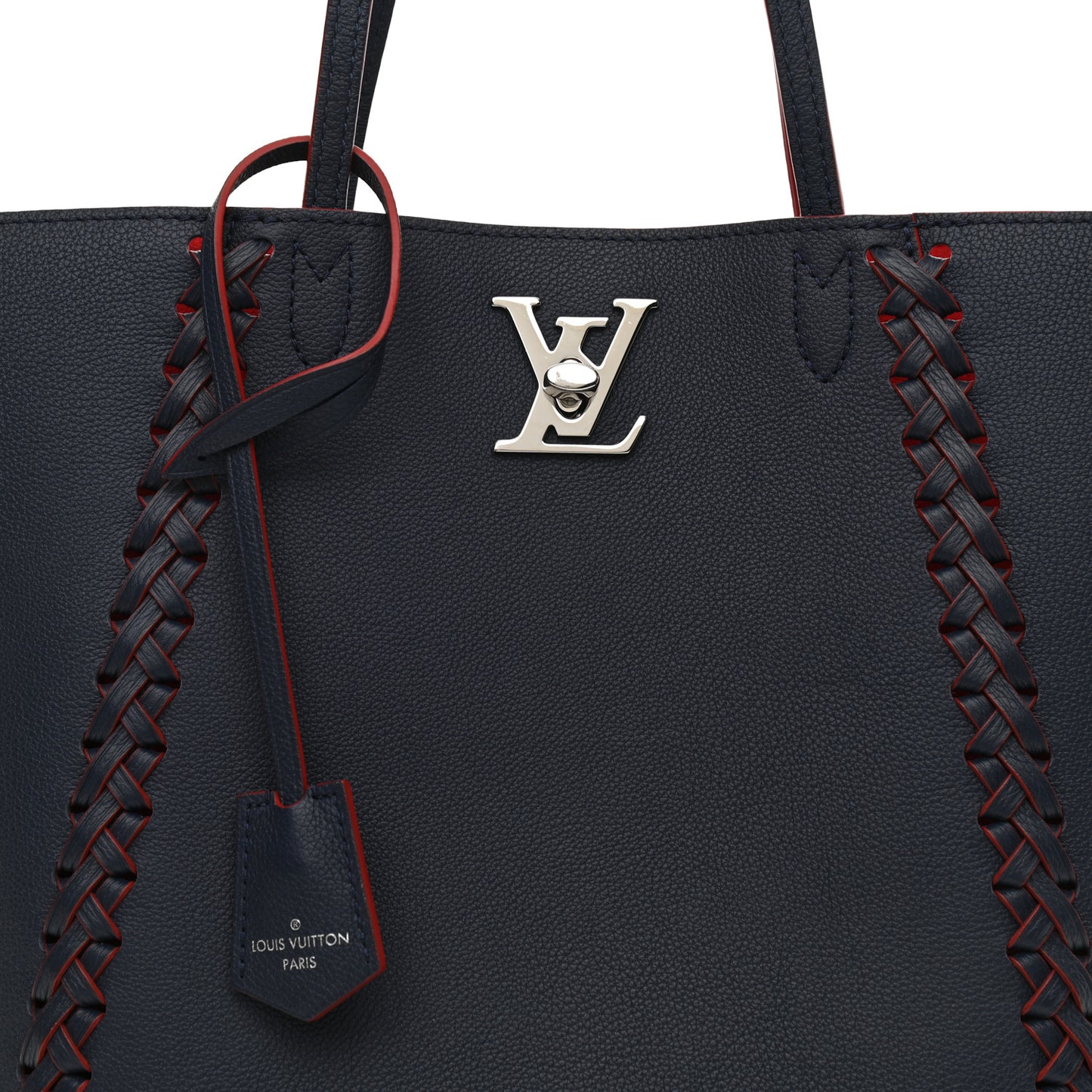 Calfskin Braided Lockme Cabas Marine Rouge