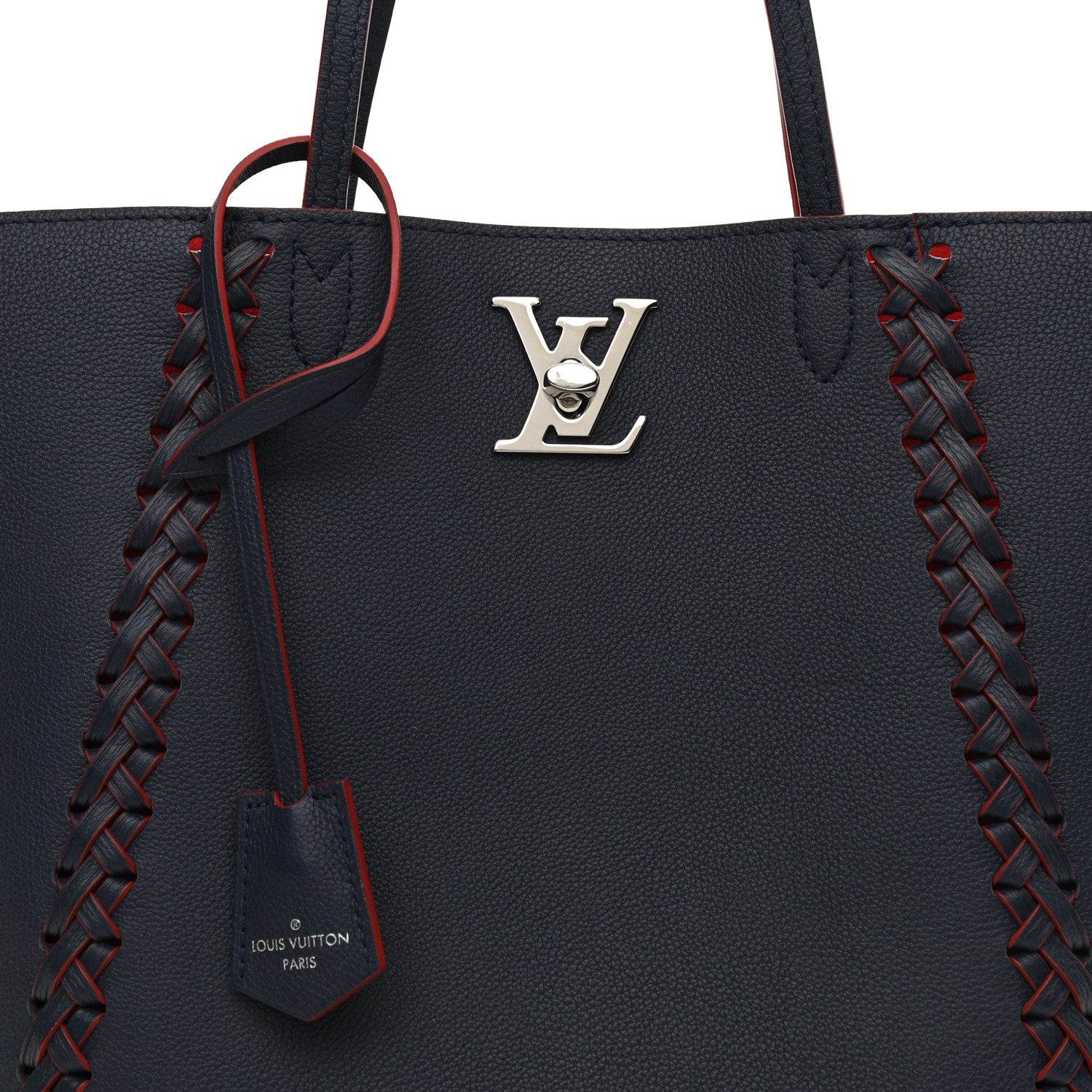 Louis Vuitton Calfskin Braided Lockme Cabas Marine Rouge 7 of 10