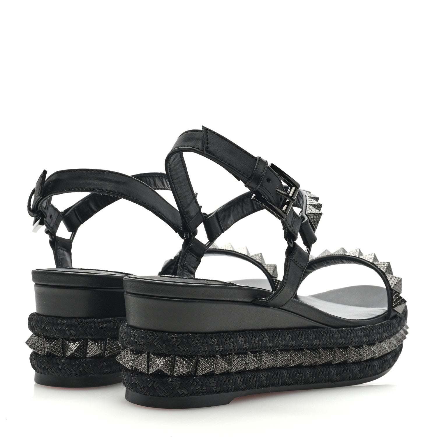 Christian Louboutin Kid Laminato Satin Pyraclou 60 Platform Sandals 38 Black 4 of 7