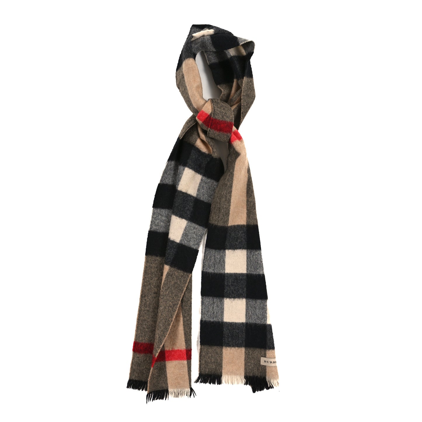Cashmere Giant Exploded Check Fringe Scarf Camel