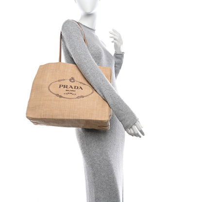 Prada Raffia Logo Tote Naturale 2 of 11